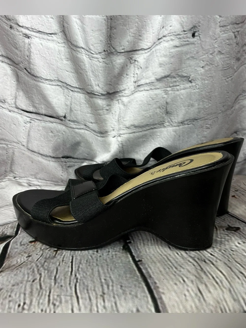Vtg y2k Candies 90s Grunge Mall Goth Criss Cross Platform Wavy Wedge Sandals 7